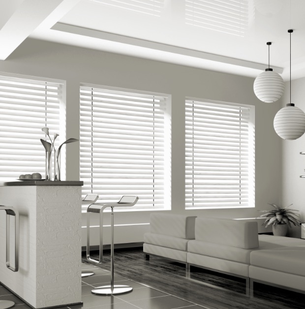 Faux Wood Blinds in Living Room